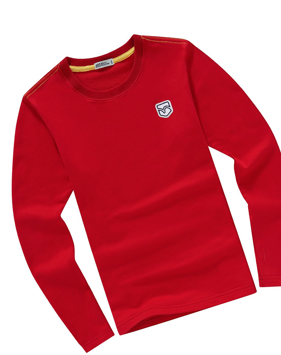 男童纯色简单红色长袖t恤