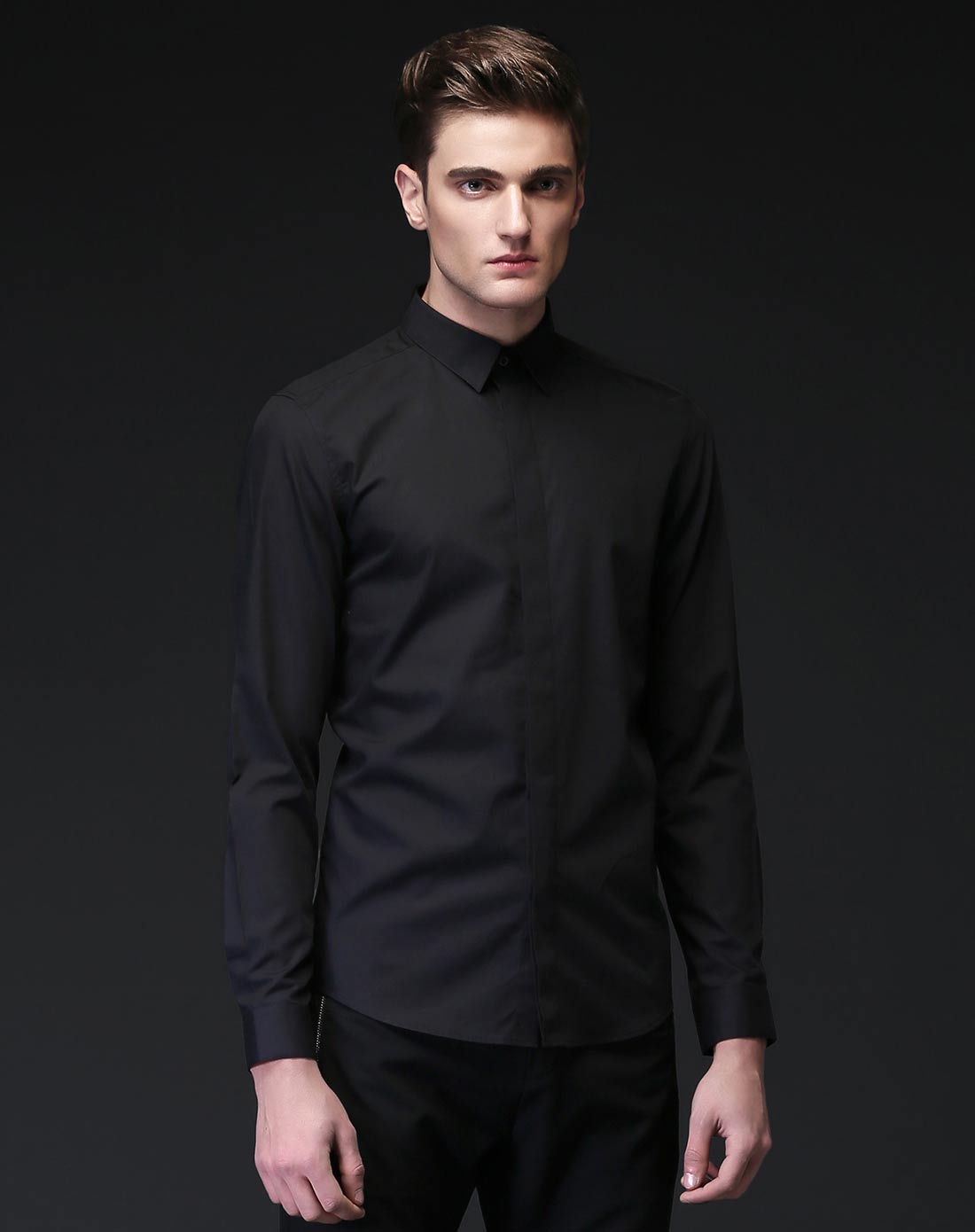 黑色韩版正装长袖衬衫