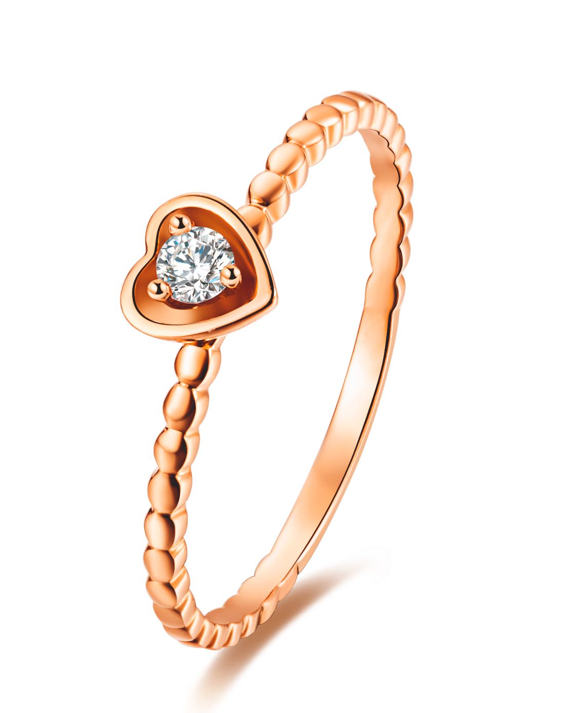 玫瑰金18k金金爱心钻石女戒