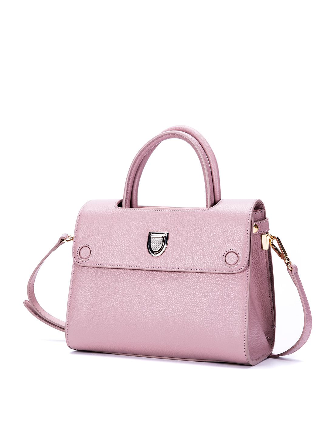 奥康女款粉紫色牛皮甜美可爱手提包粉紫色