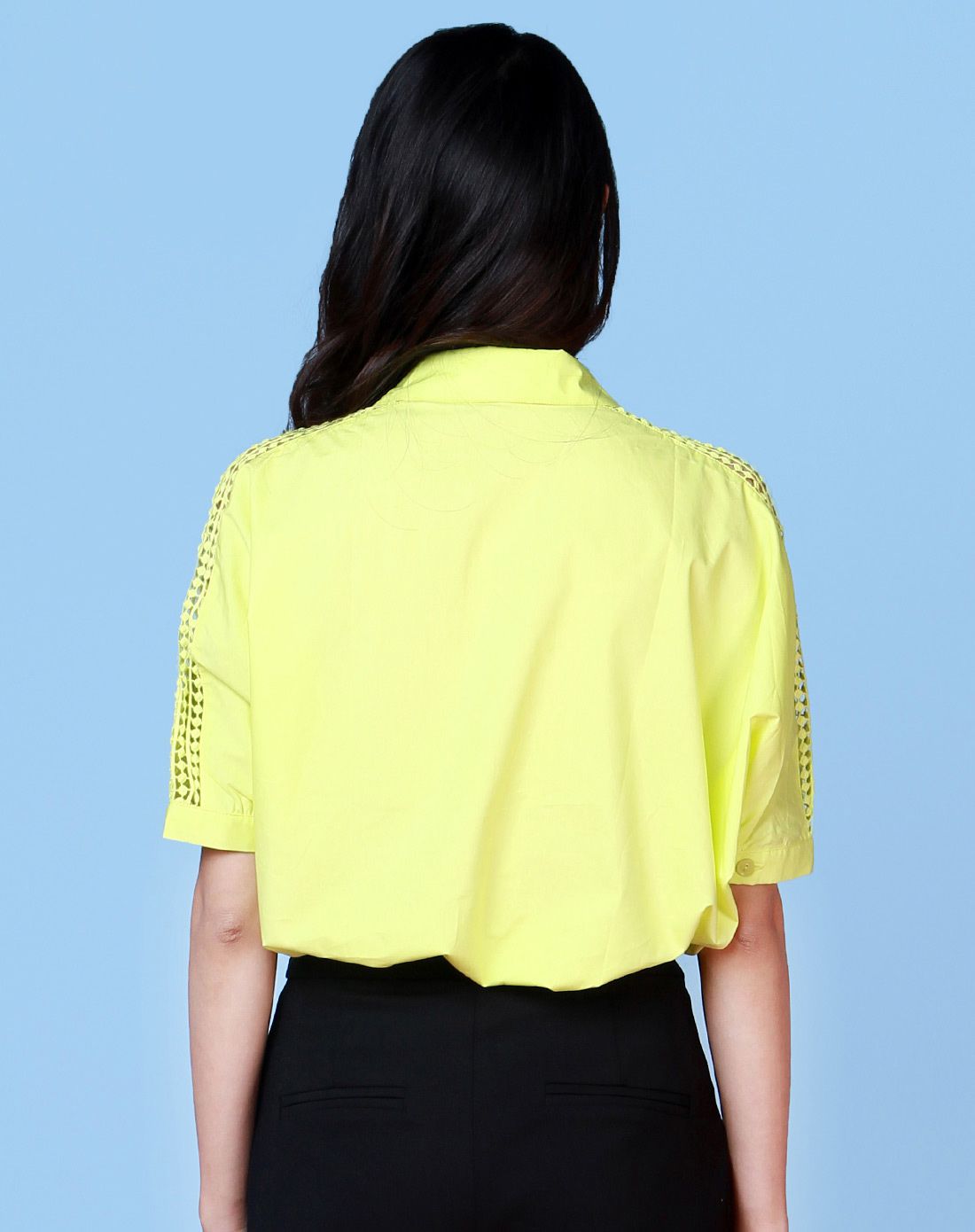 荧光黄泡泡袖宽松休闲时尚女式上衣