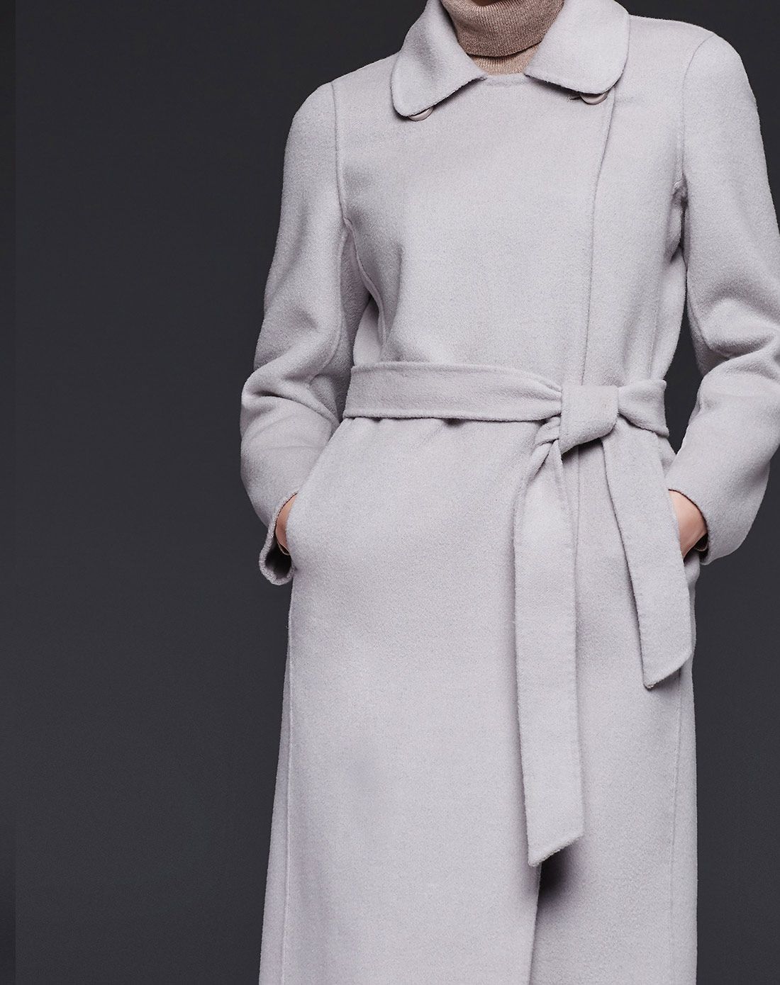 烟灰色欧美休闲双面羊毛呢长款大衣