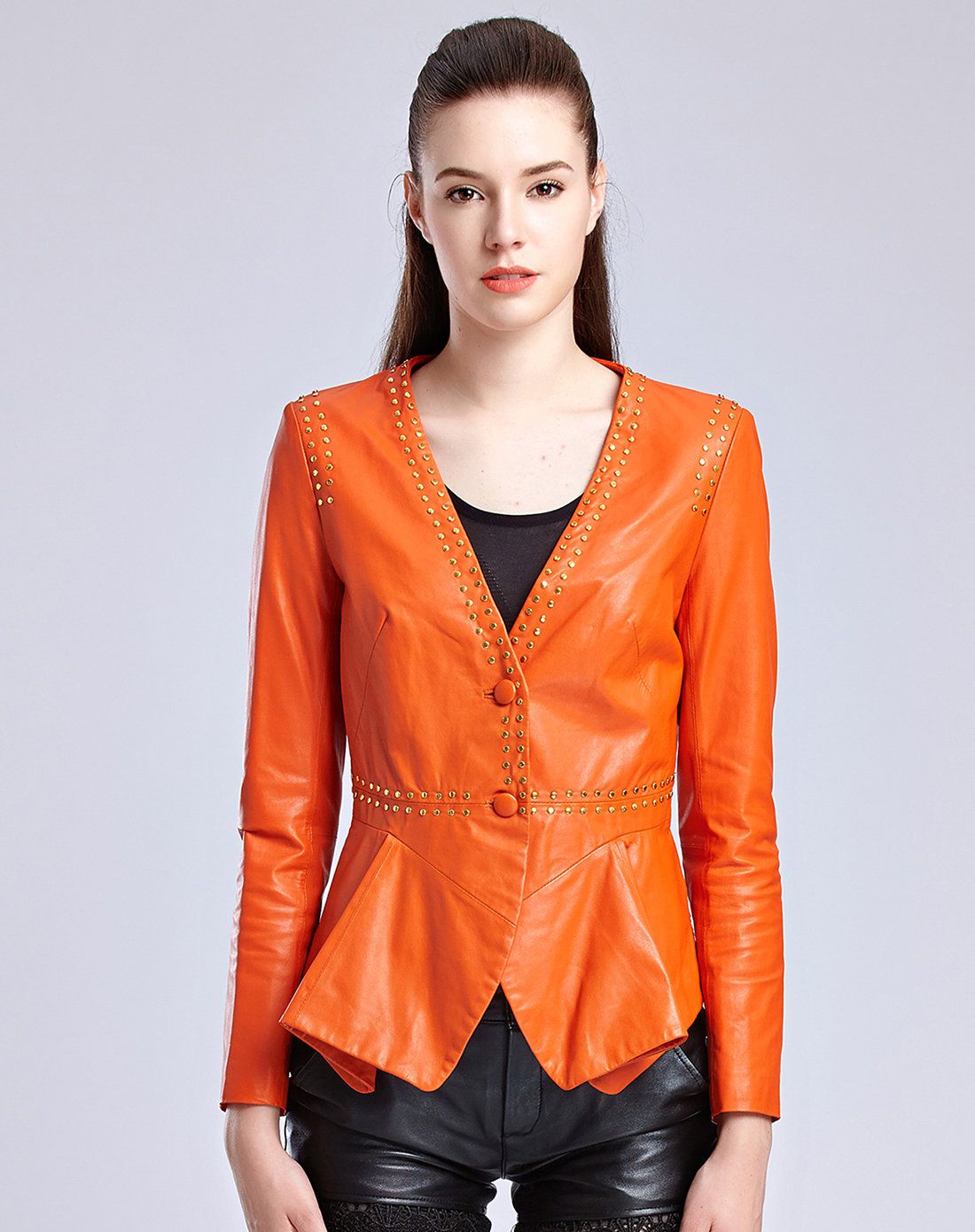 女款橘色绵羊皮皮衣