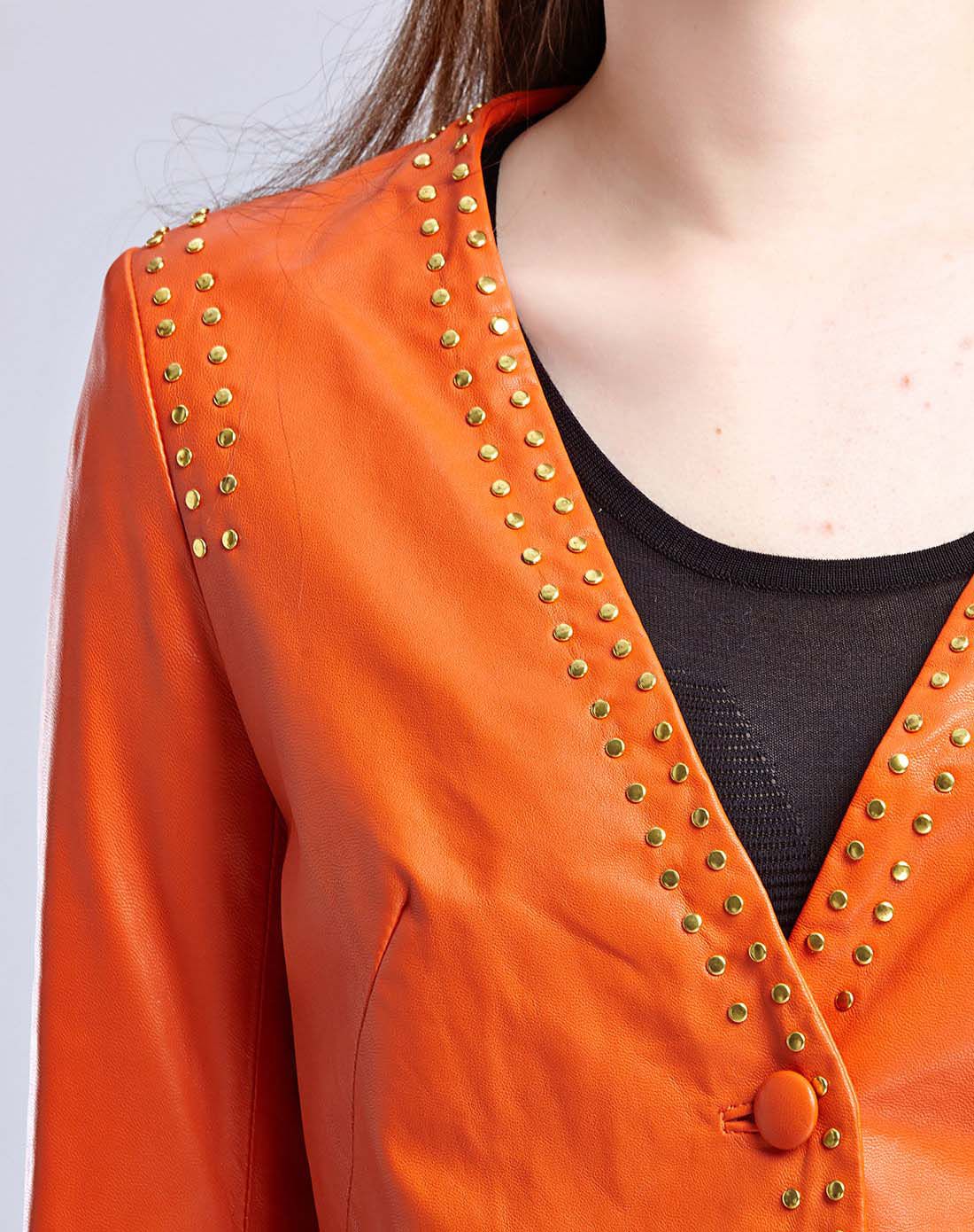 女款橘色绵羊皮皮衣