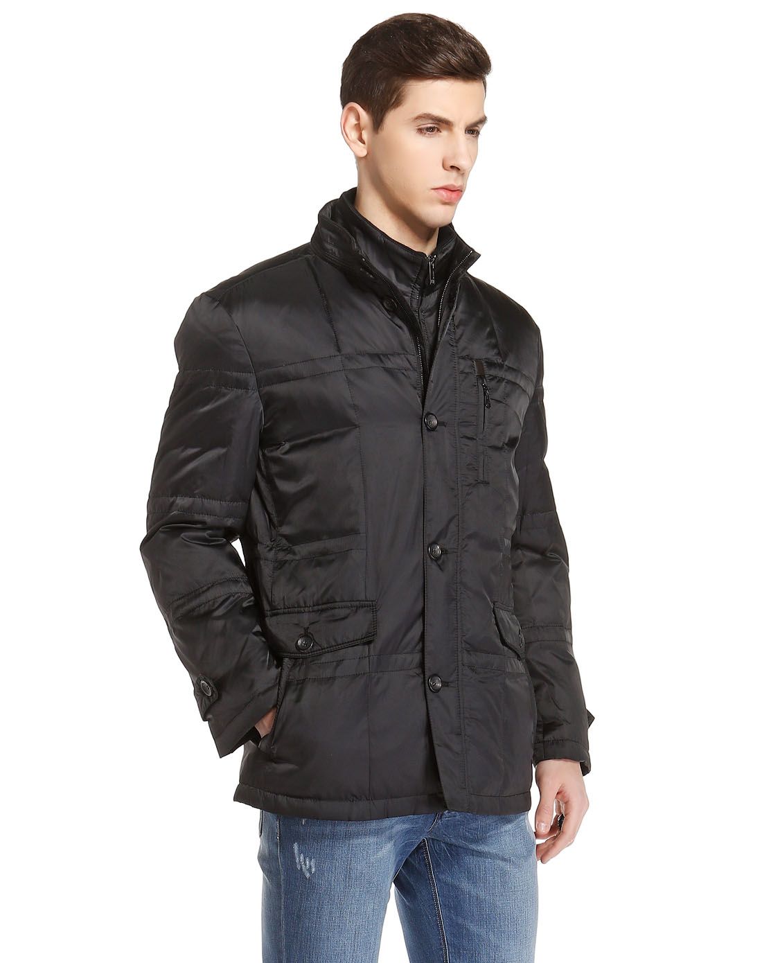 斯卡图carlo castello黑色简约百搭立领长袖羽绒服88326506709_唯品会