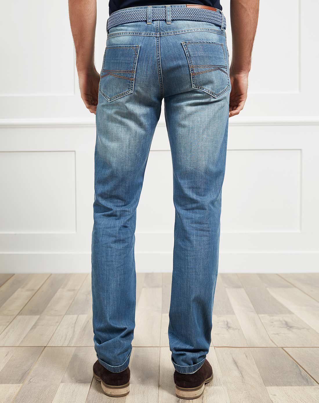 牛仔兰都市磨白进口纯棉牛仔裤