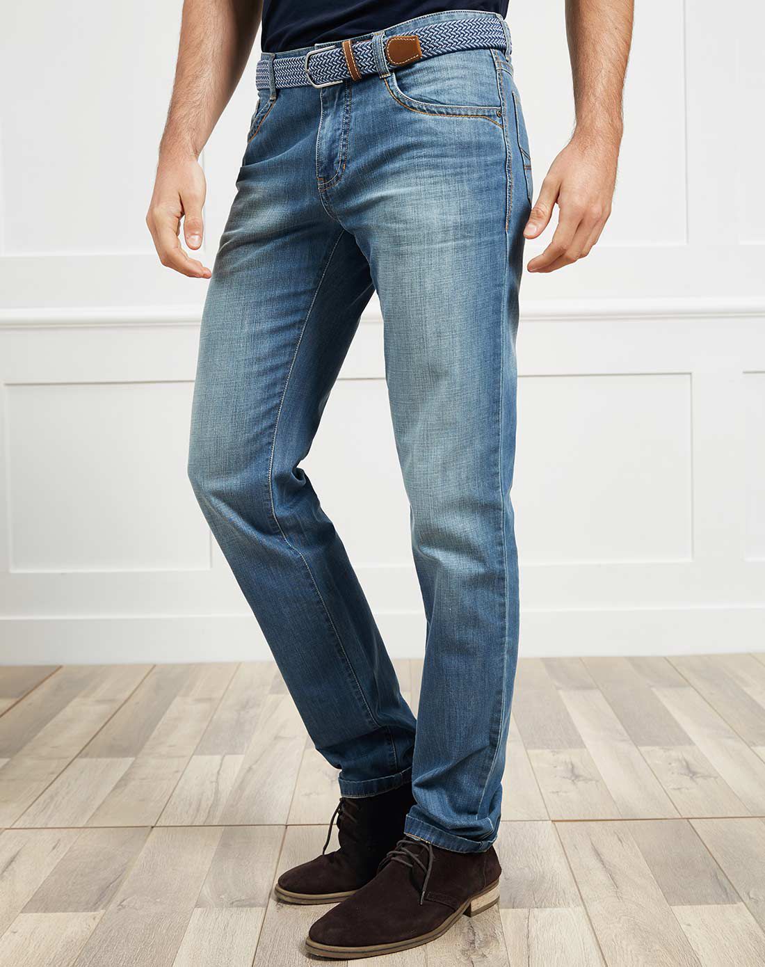 牛仔兰都市磨白进口纯棉牛仔裤