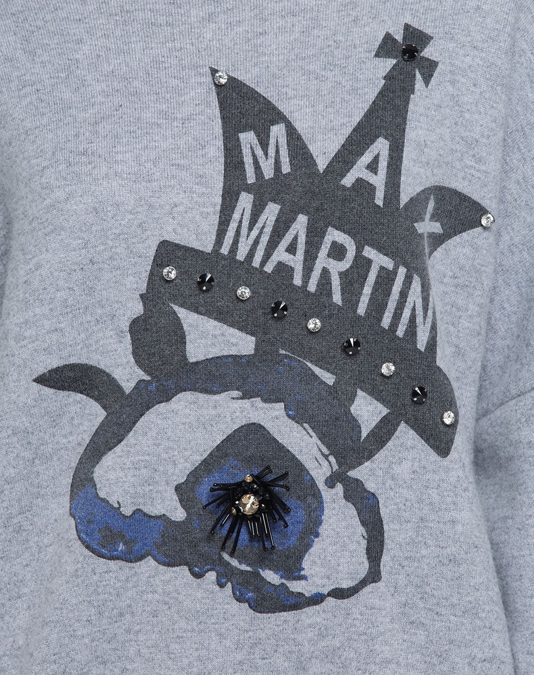 d2m x 范中页子设计师专场范中页子 灰色蝙蝠袖钉珠印花针织上衣g