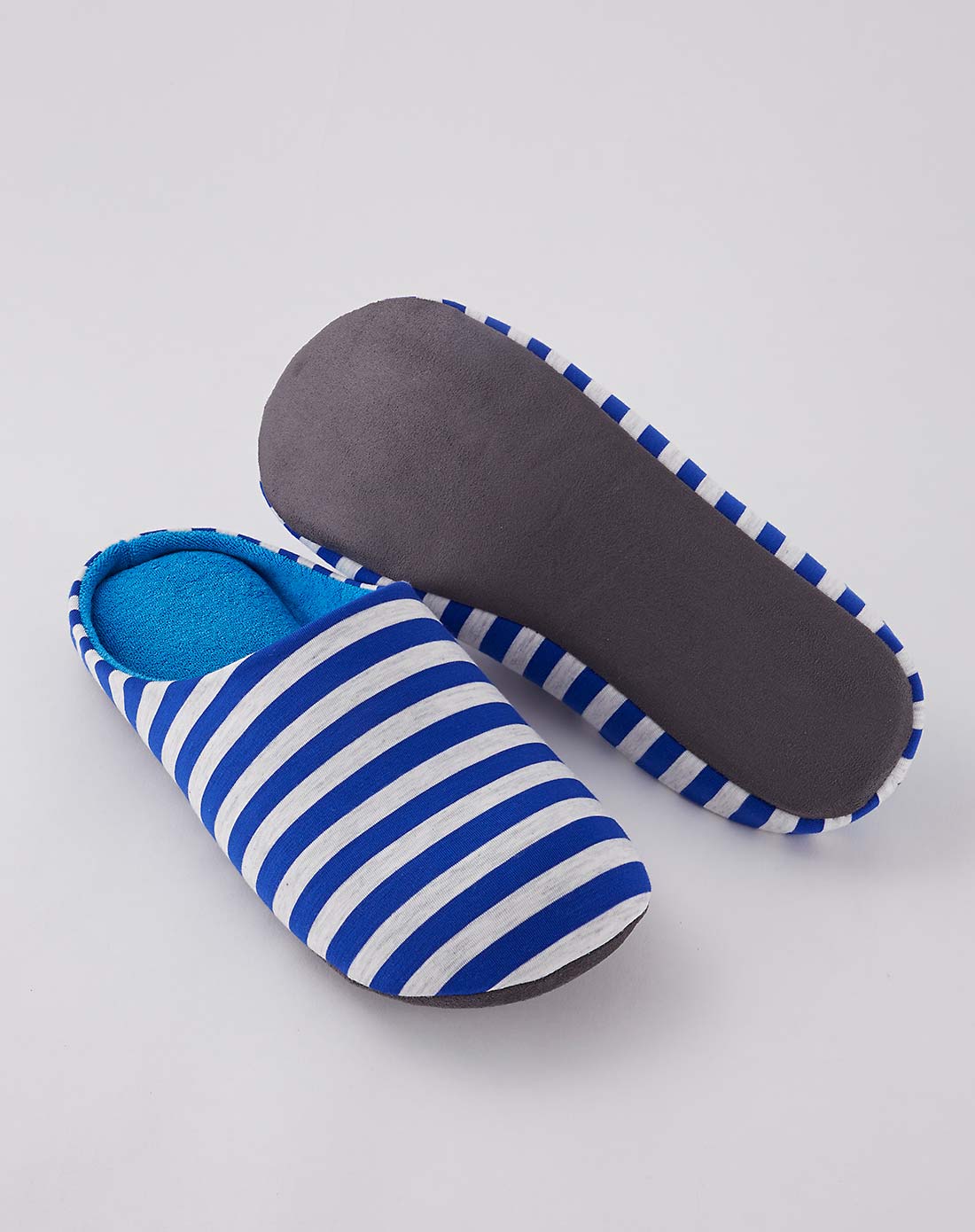 全棉针织室内软底拖鞋 简约条纹 蓝白 鞋长:29cm