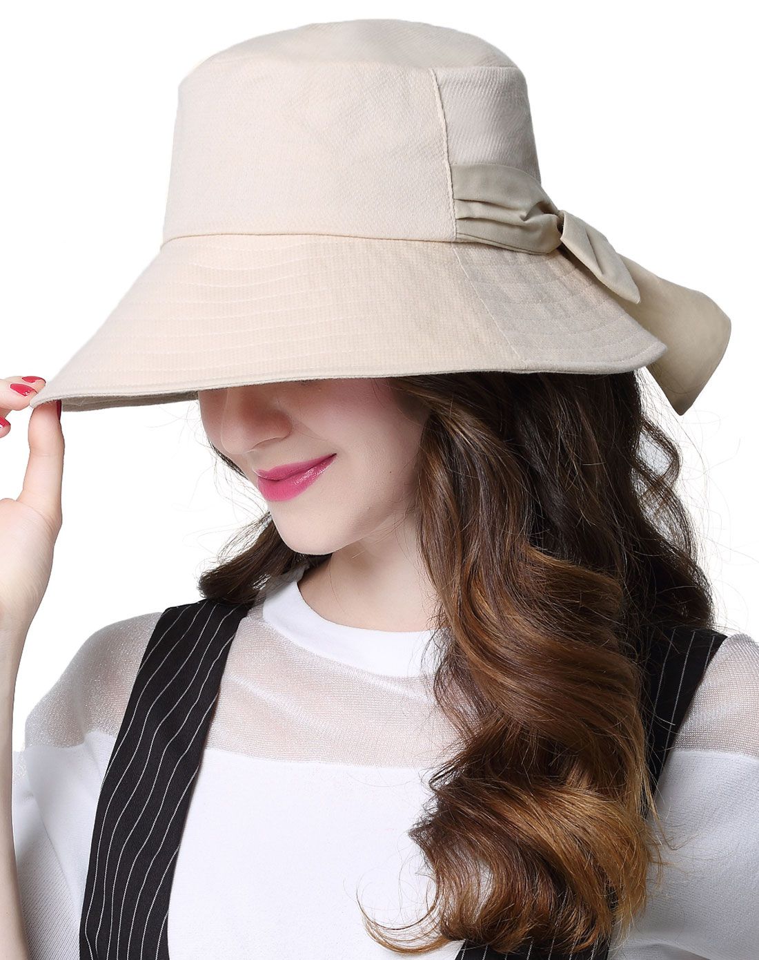 hondar 时尚百搭碟结宽檐遮阳帽