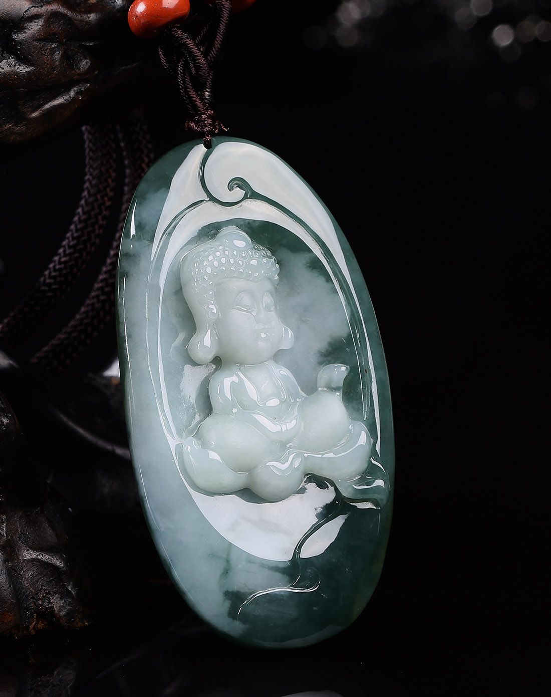 优悦生活uve翡翠玉石专场优悦生活 巧雕白底青宝宝佛天然a货翡翠挂件