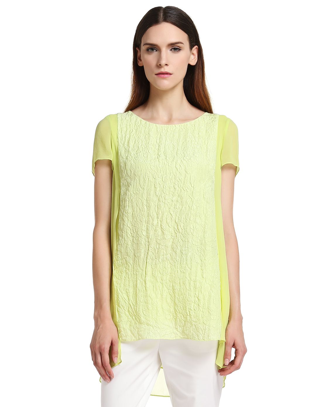 奈蔻nexy.co浅黄绿色淑女雪纺短袖上衣x14c463515_唯品会