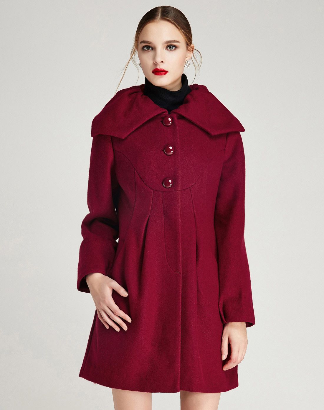 红色欧美百搭休闲宽松长袖大衣外套