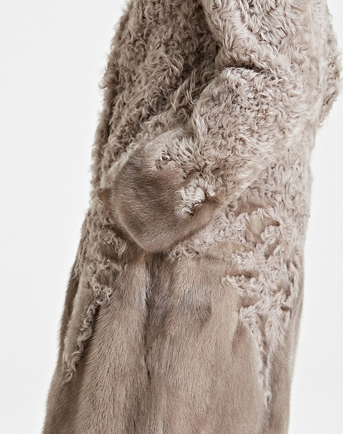 灰色水貂拼羊毛皮立领女士外套