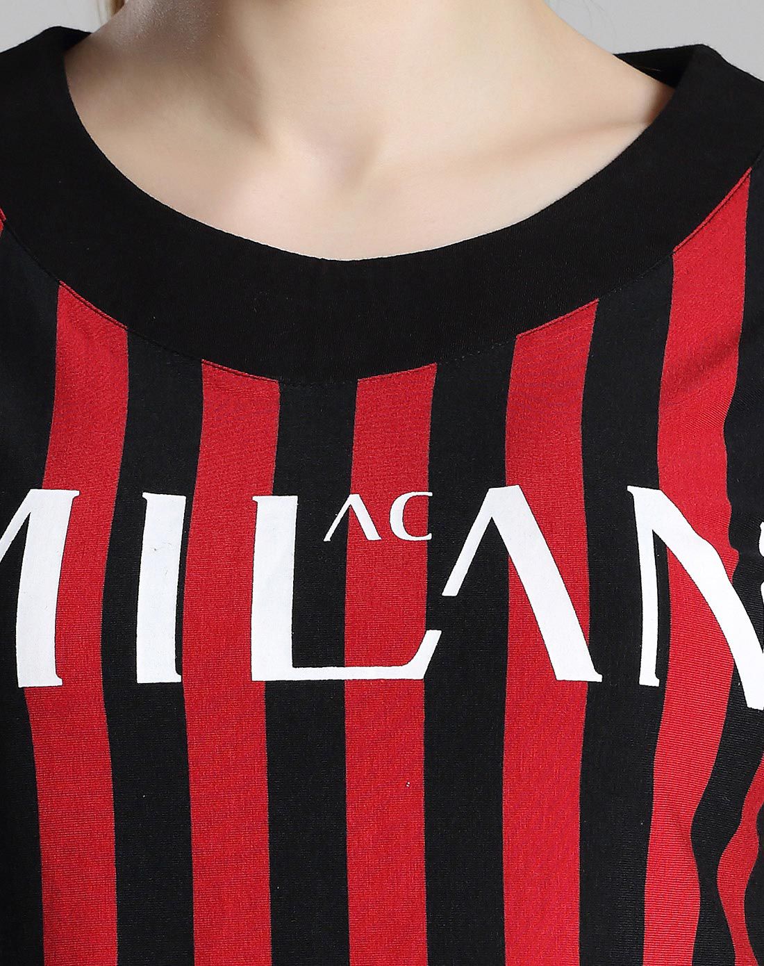 经典潮流 女士红黑条纹休闲短袖衫 场下训练服