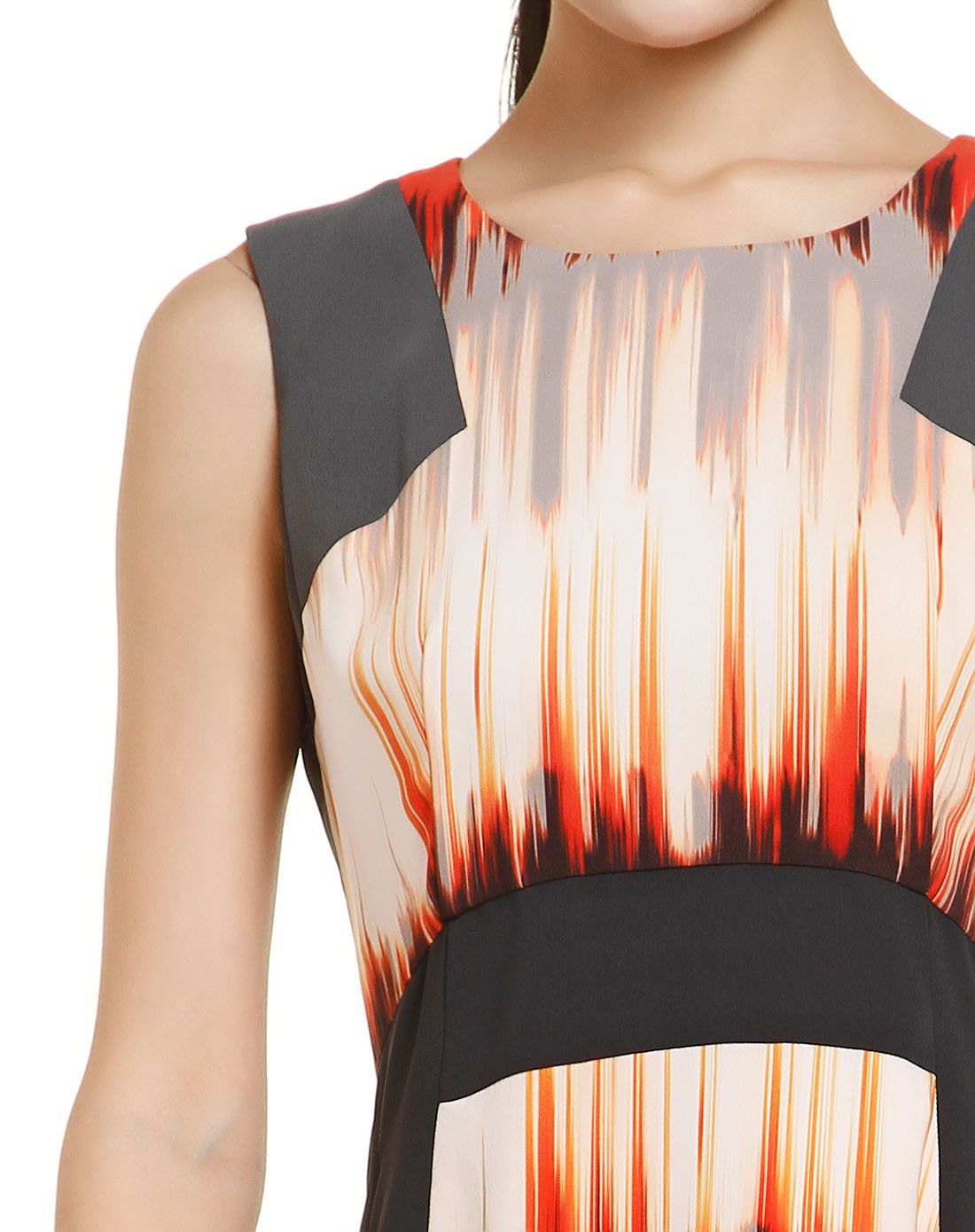 红人honrn灰绿/橙色简单修身无袖连衣裙f42ol009024_唯品会