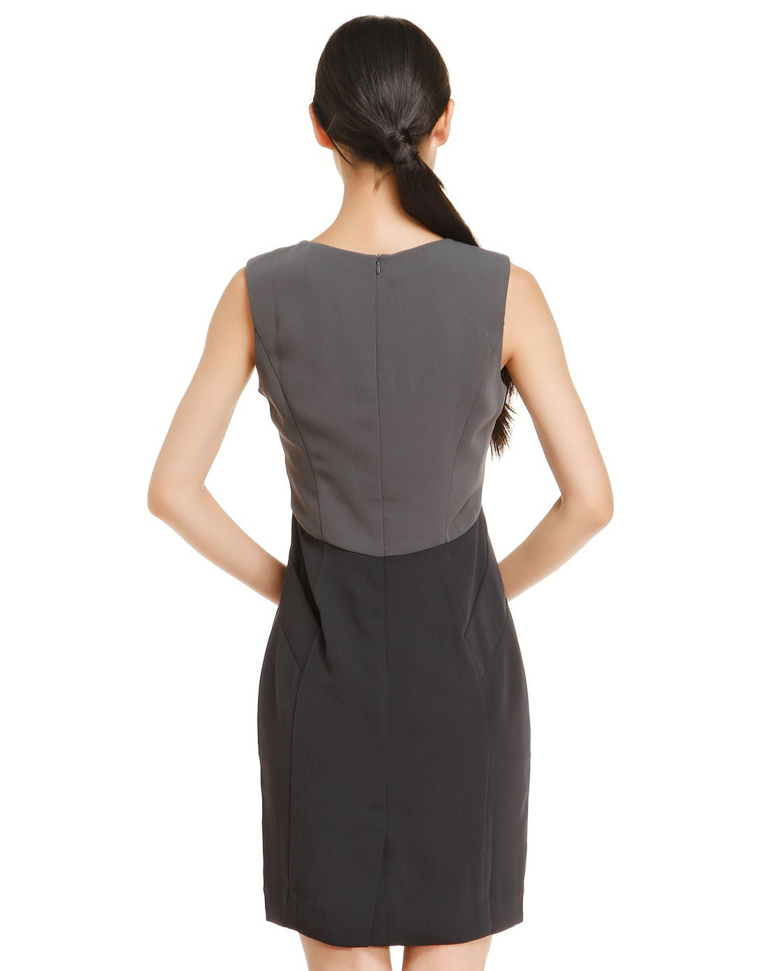 红人honrn灰绿/橙色简单修身无袖连衣裙f42ol009024_唯品会