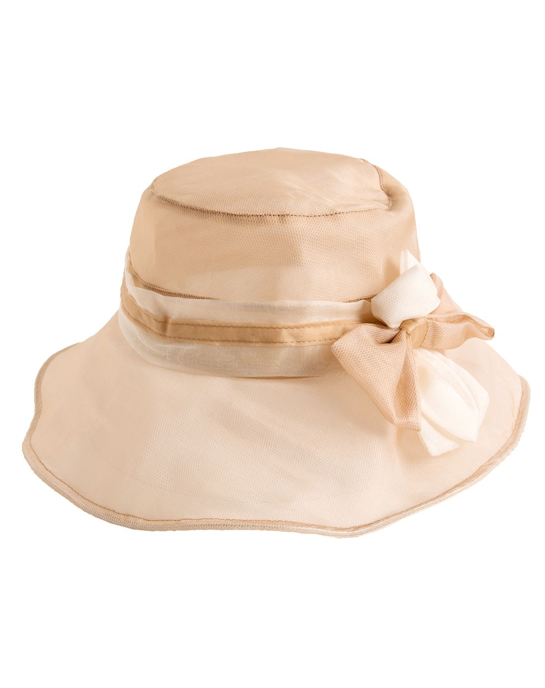 宏达 时尚韩版浪漫蝶结双层高档真丝宽檐遮阳帽