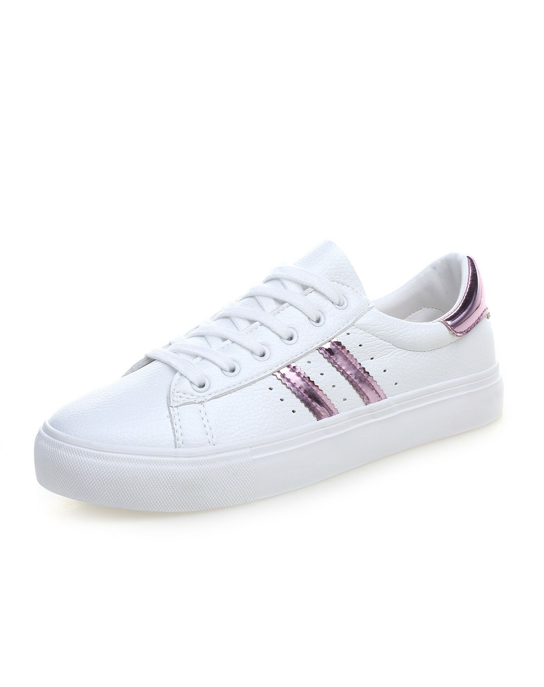 休闲百搭 女款白粉平底运动鞋