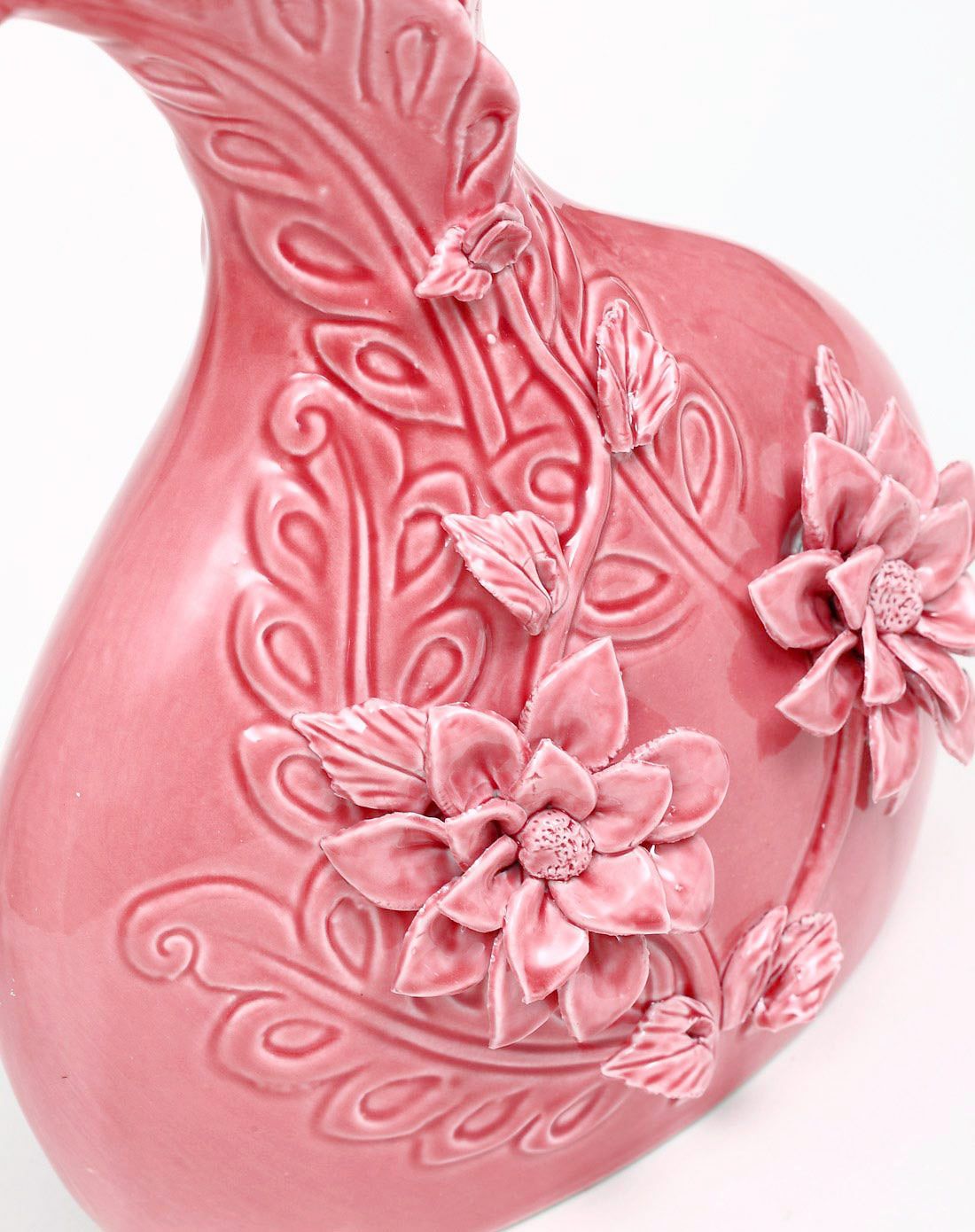 25*19cm欧式陶瓷浮雕手绘艺术花瓶-空谷幽兰(红色)