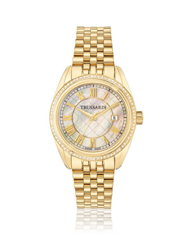 > trussardi 瑞士制造lady 系列女士石英机芯镶钻表圈钢带腕表r