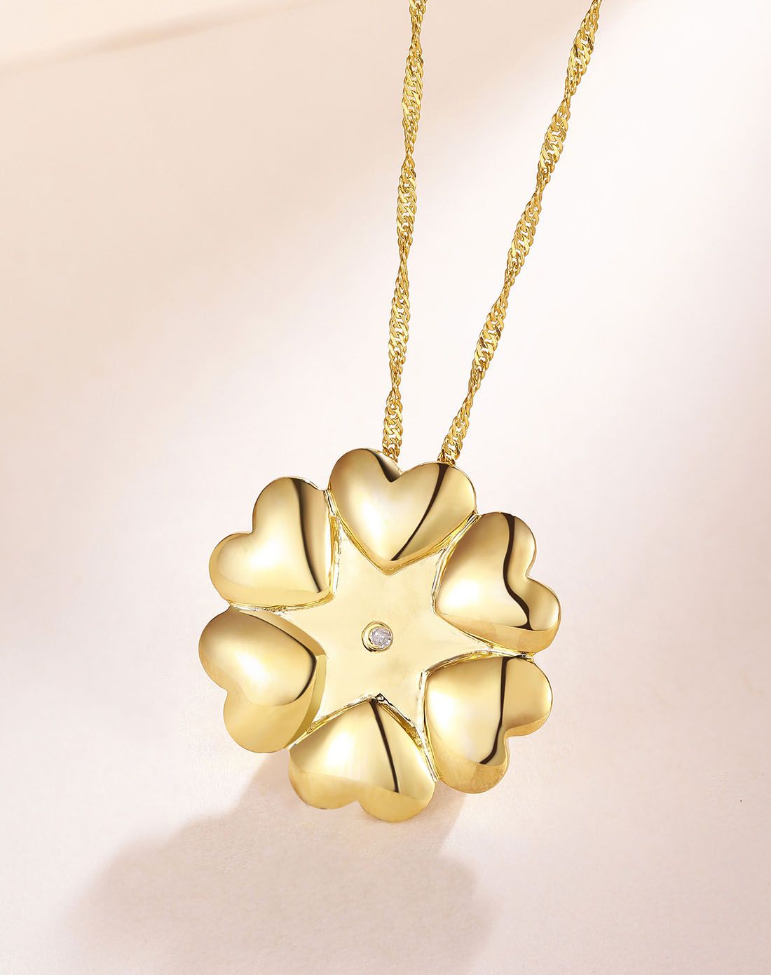 your-d 925银金色钻石项链 心花绽放 配银链