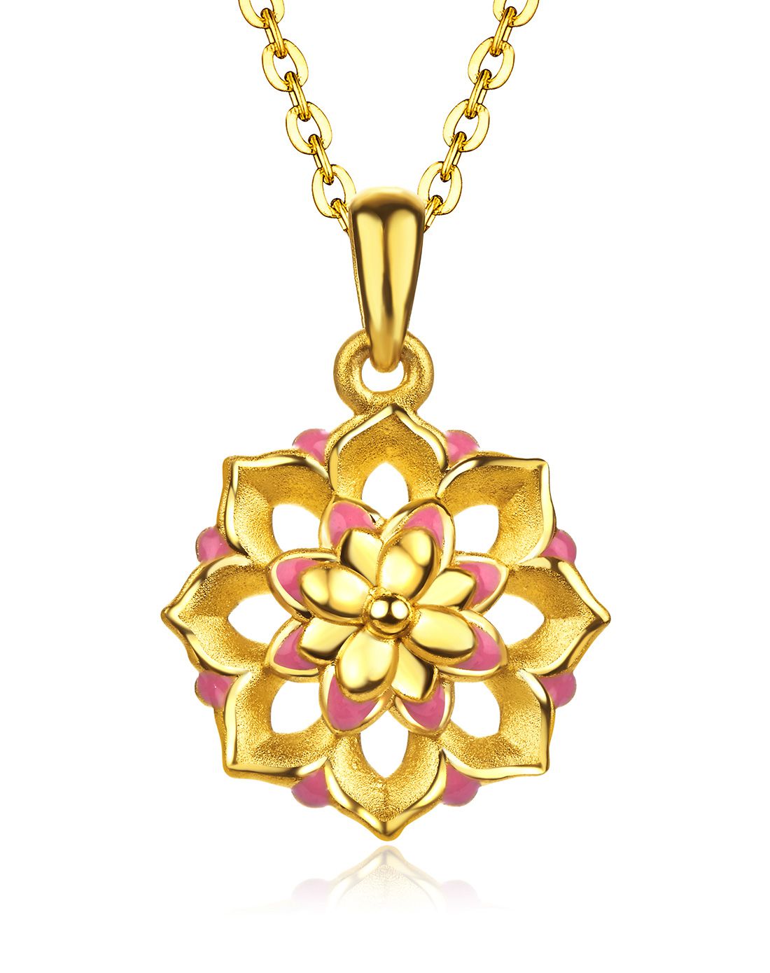 六福珠宝 足金珐琅金饰魅力系列莲花吊坠(不含项链)