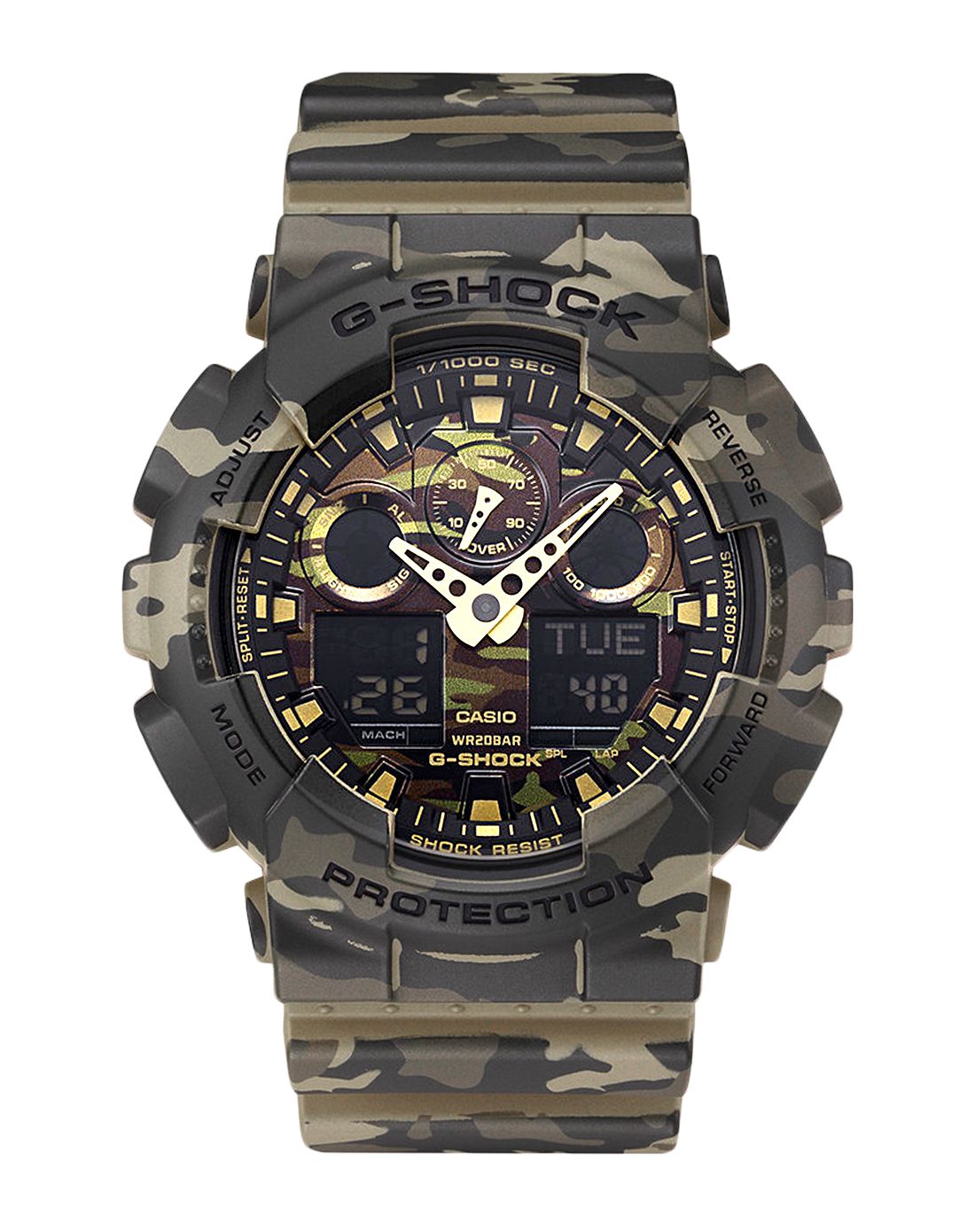 卡西欧 迷彩绿运动双显时尚潮流男表