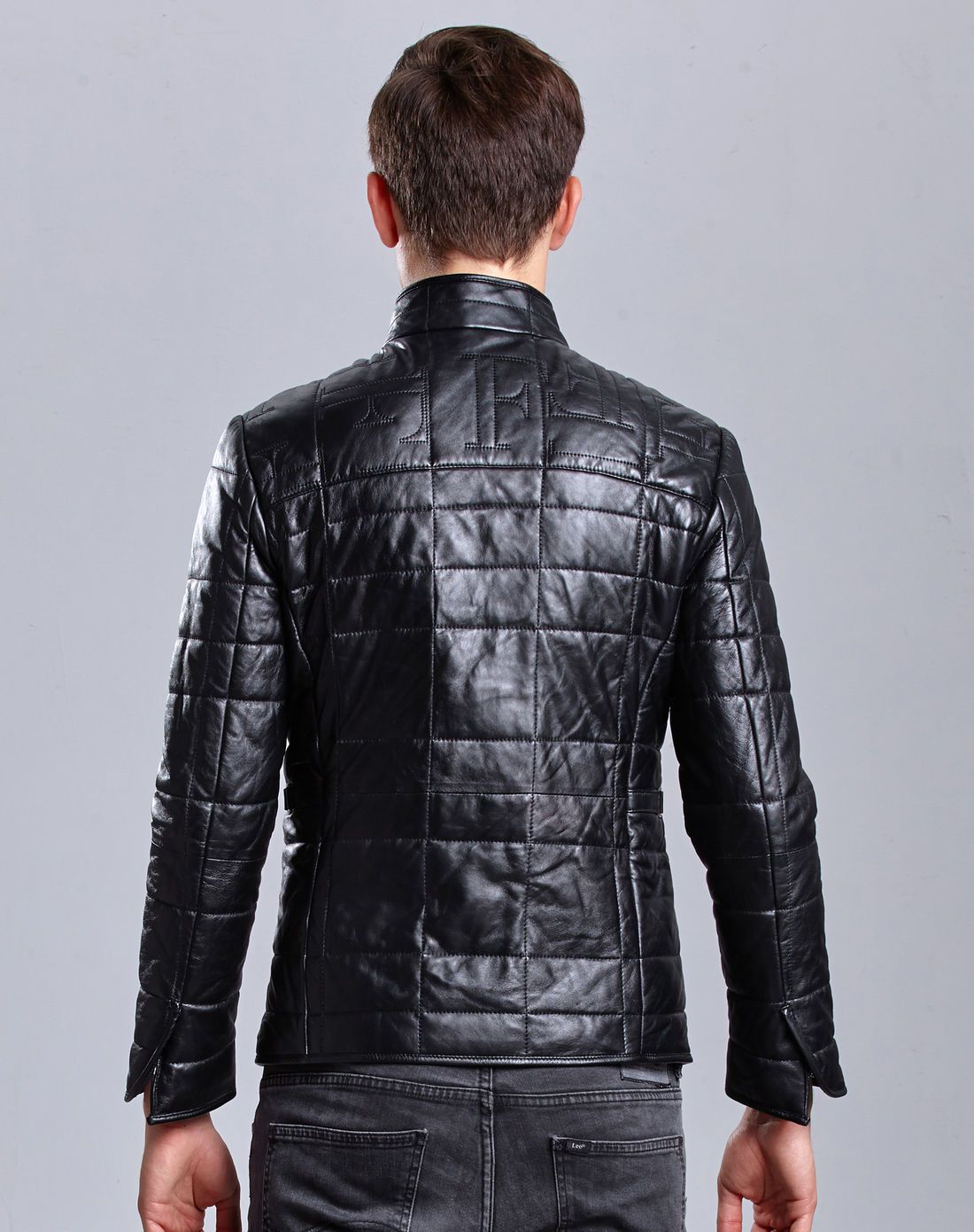 男款黑色绵羊皮夹棉皮衣