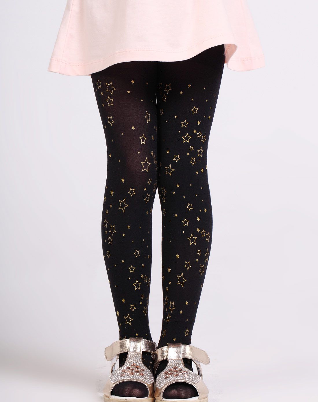 女童黑色 黄3条装五角星连裤袜