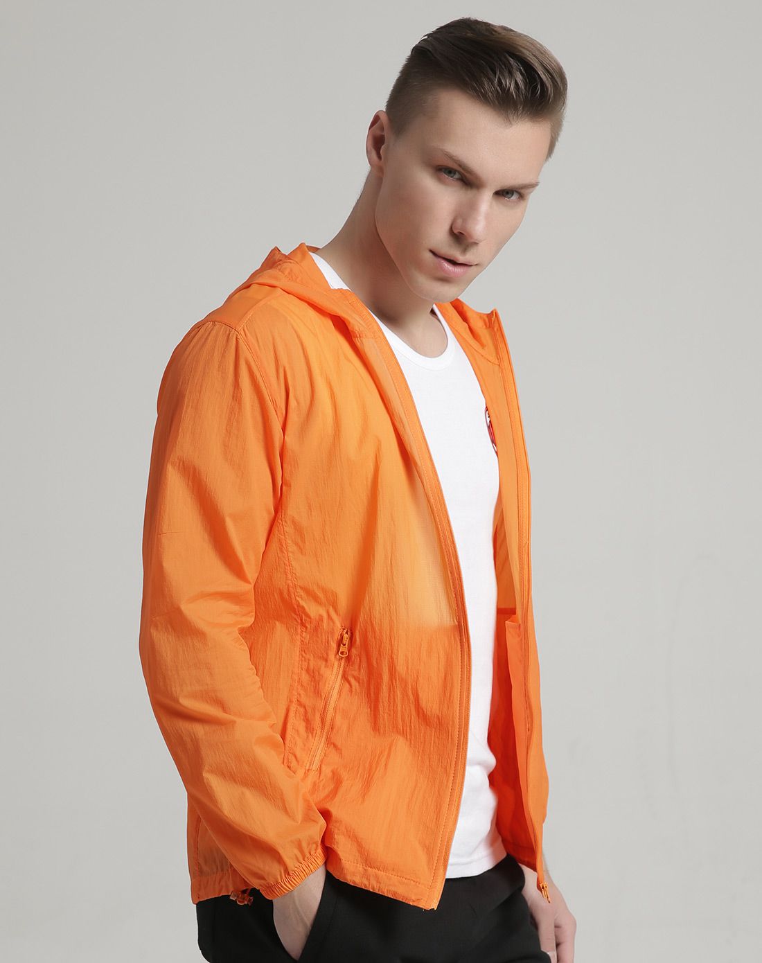 经典时尚 男士阳光橙色休闲皮肤风衣 场下训练服