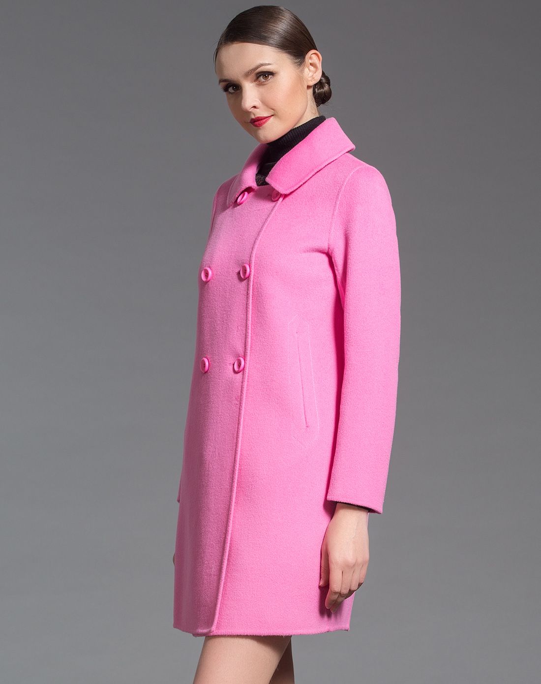 桃红色时髦气质中长款长袖大衣