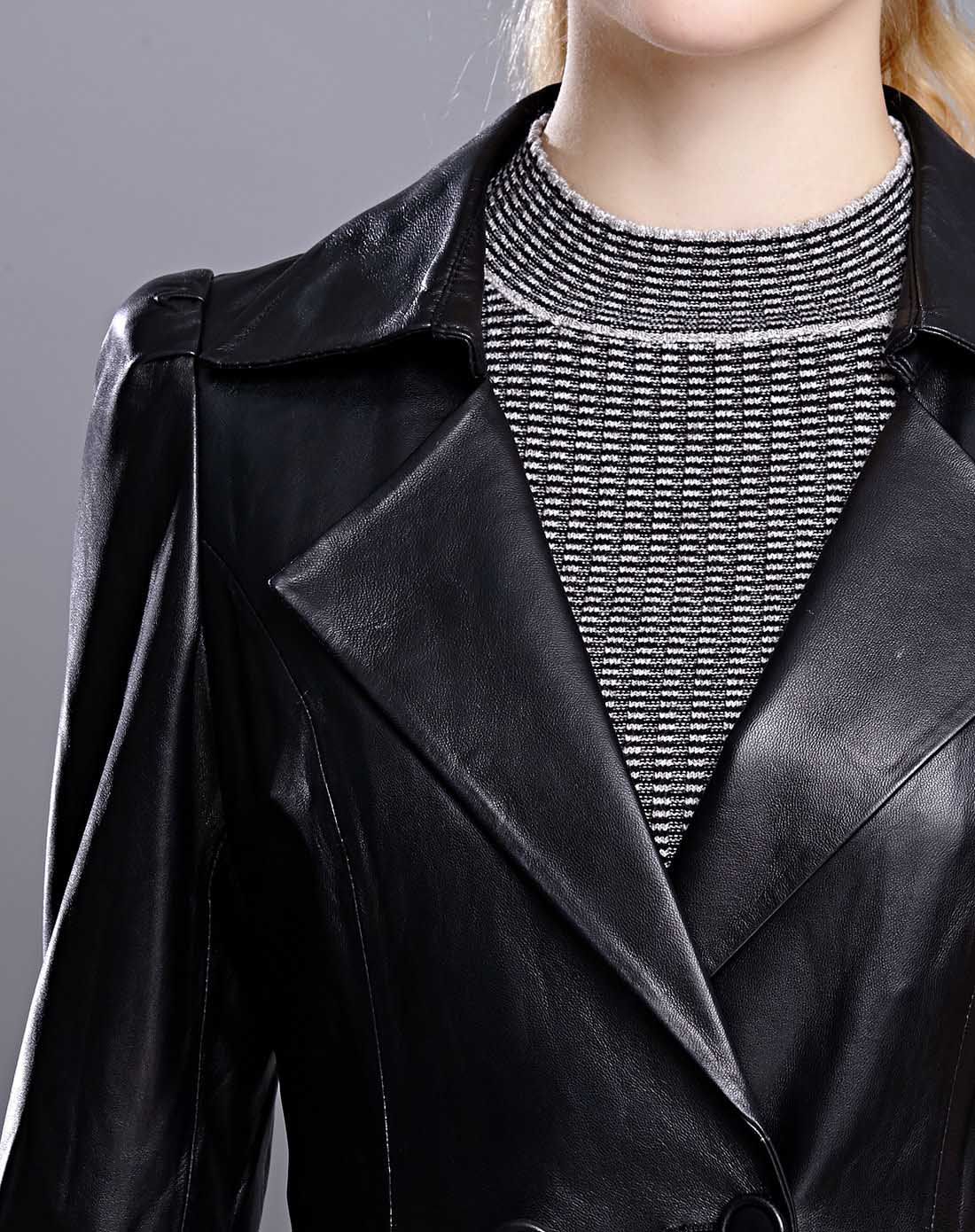 女款黑色绵羊皮皮衣