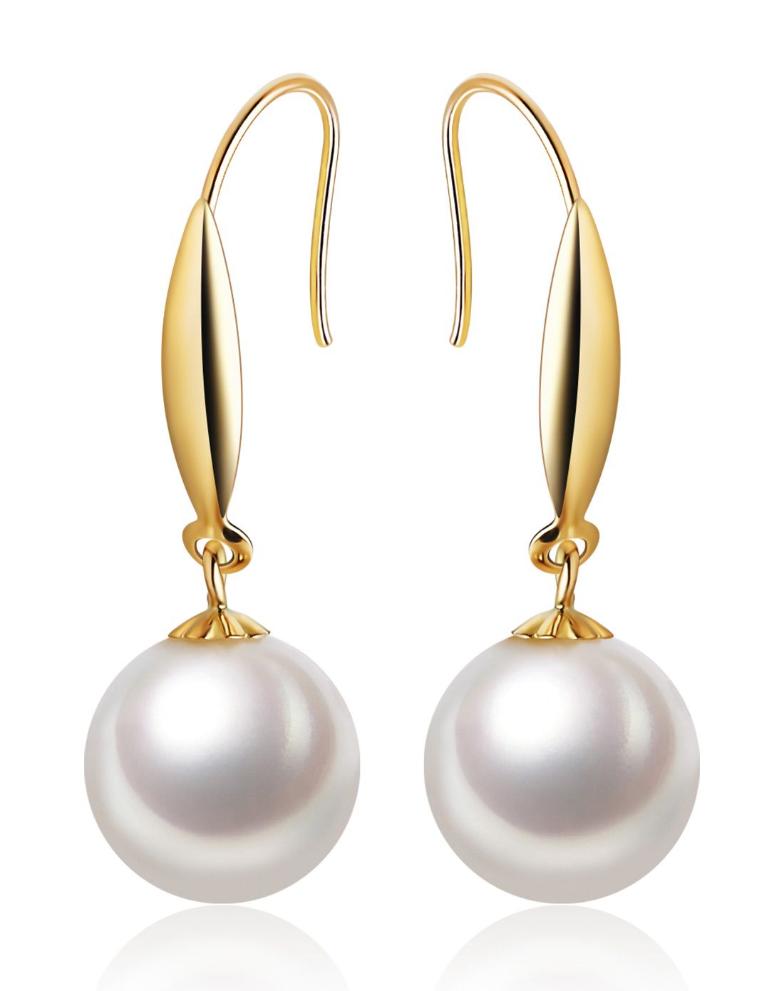 千足 鸢尾 极美正圆无瑕18k金淡水珍珠挂钩耳环