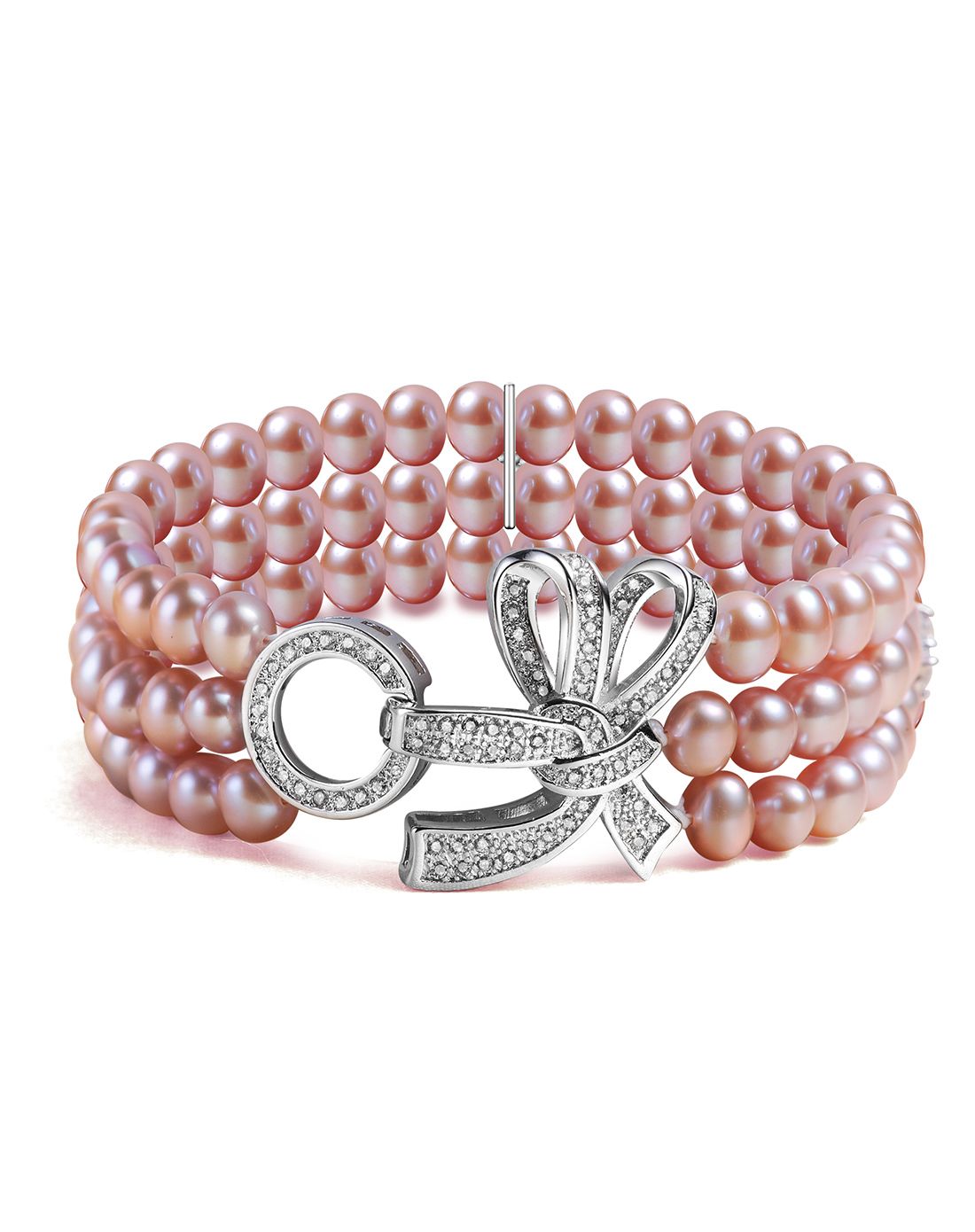 yeson 星梦手链 5-6mm淡水珍珠蝴蝶结圈扣三排手链