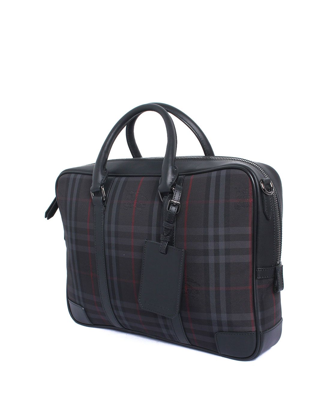 > burberry 男款黑啡色时尚格纹手提包