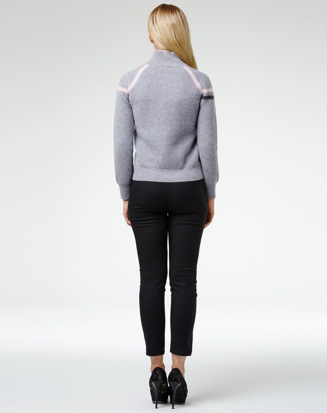 浅烟灰色女款纯羊绒修身半开襟休闲套衫