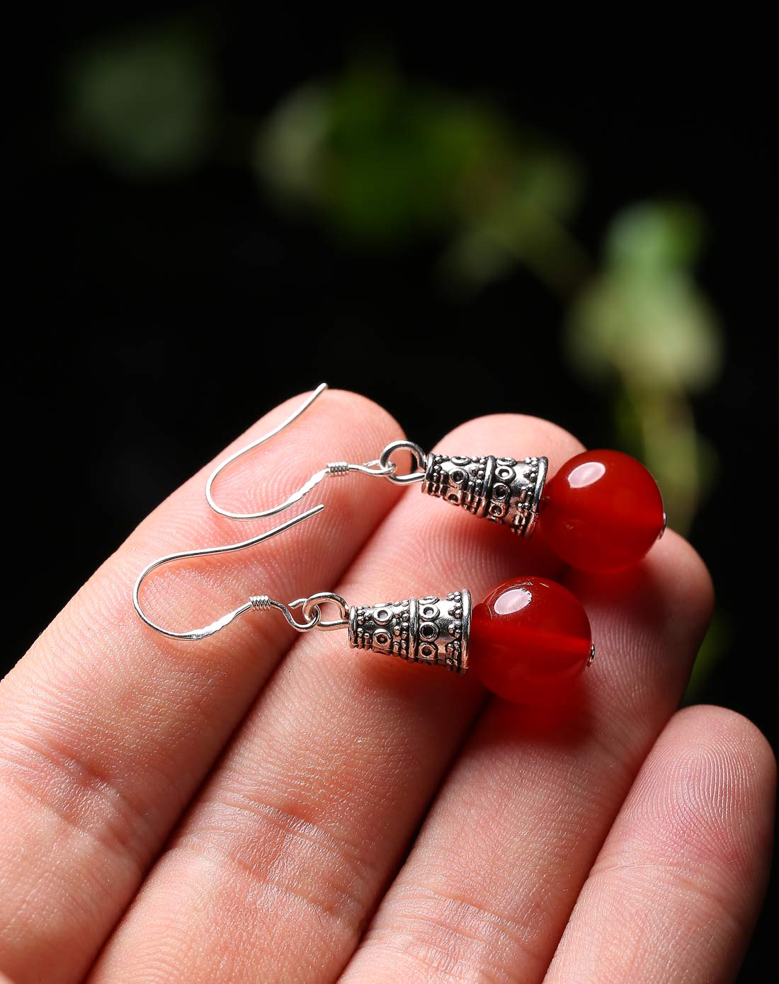 天然红玛瑙复古耳环