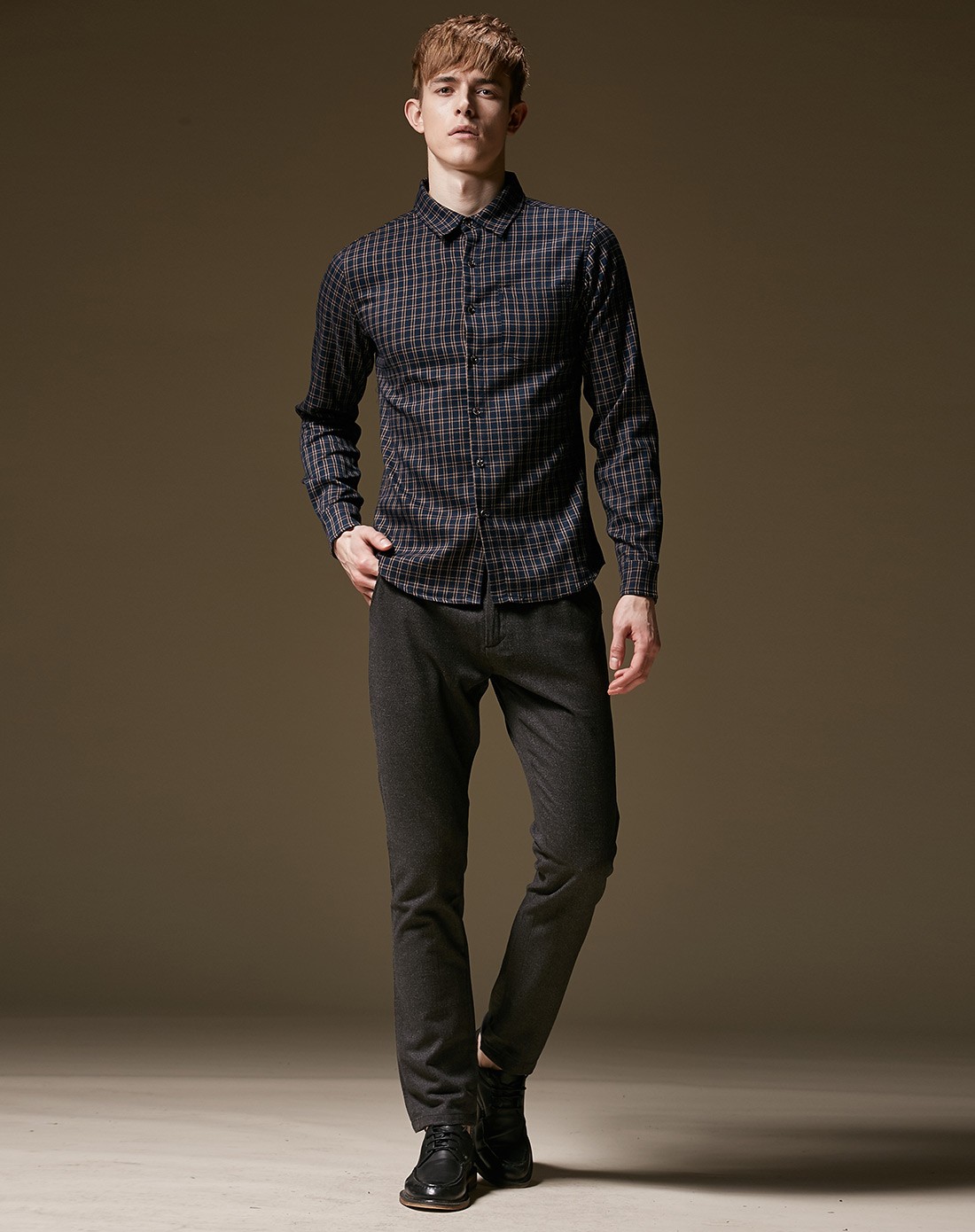 all in男装移动端专场千鸟格休闲红格子衬衫修身衬衣cs708791_唯品会