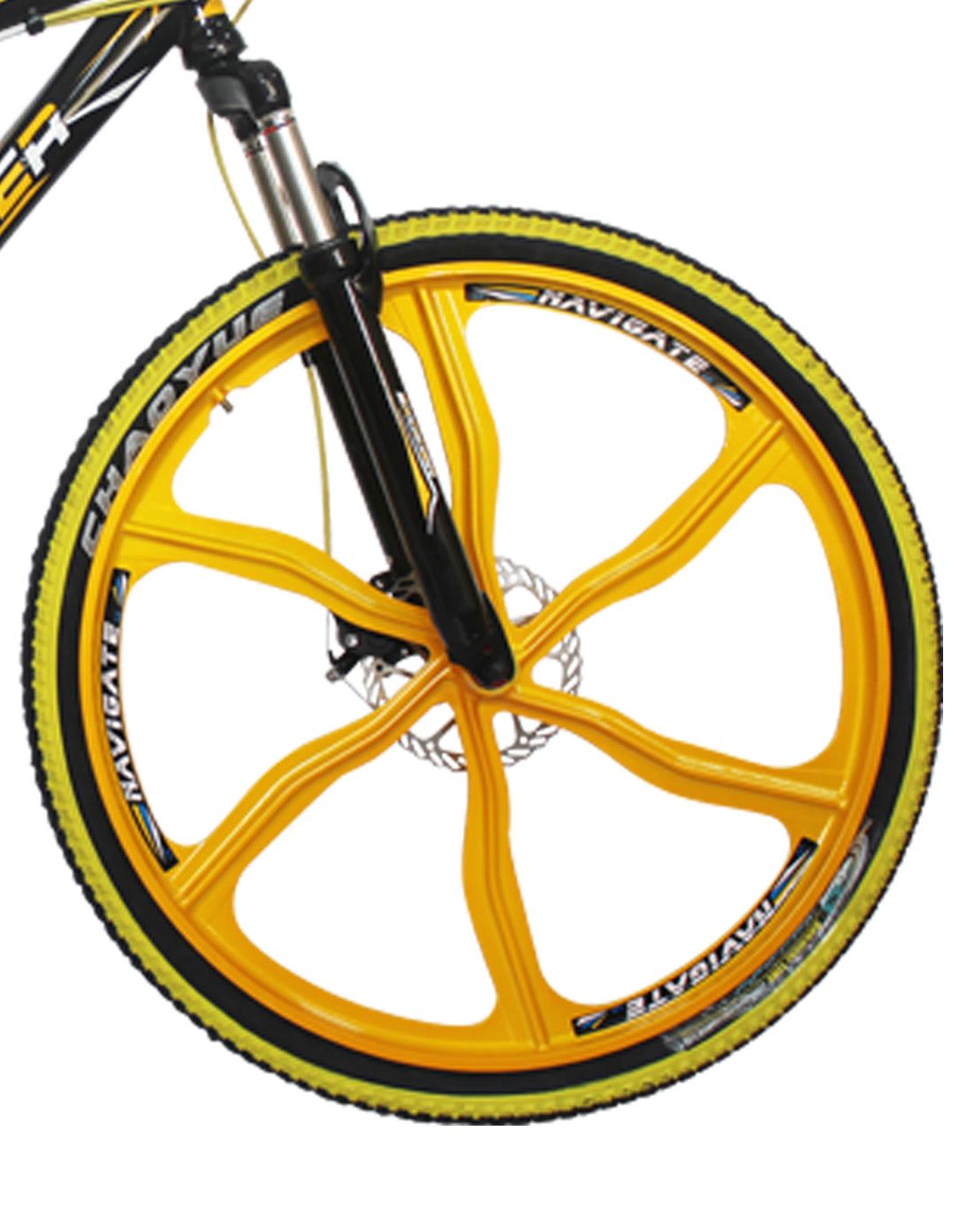 26寸减震双碟刹24速一体轮山地自行车-黑黄