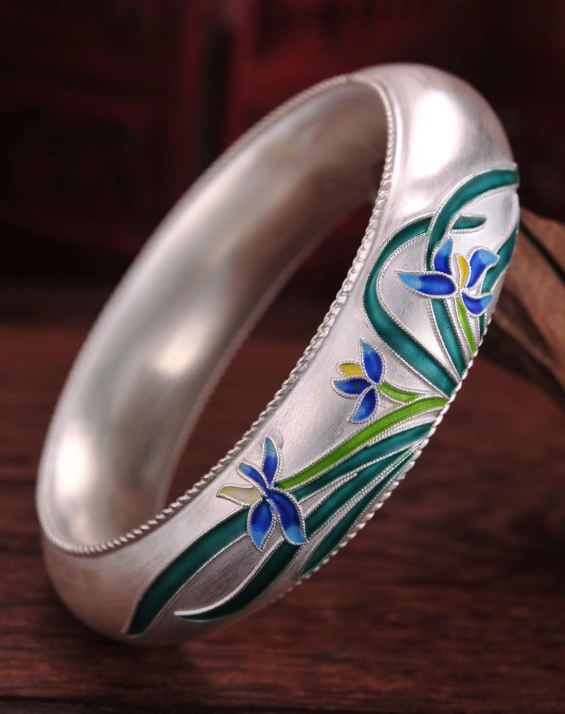 百年宝诚银饰亲子专场百年宝诚 【唯品专供】景泰蓝兰花足银手镯 宝诚