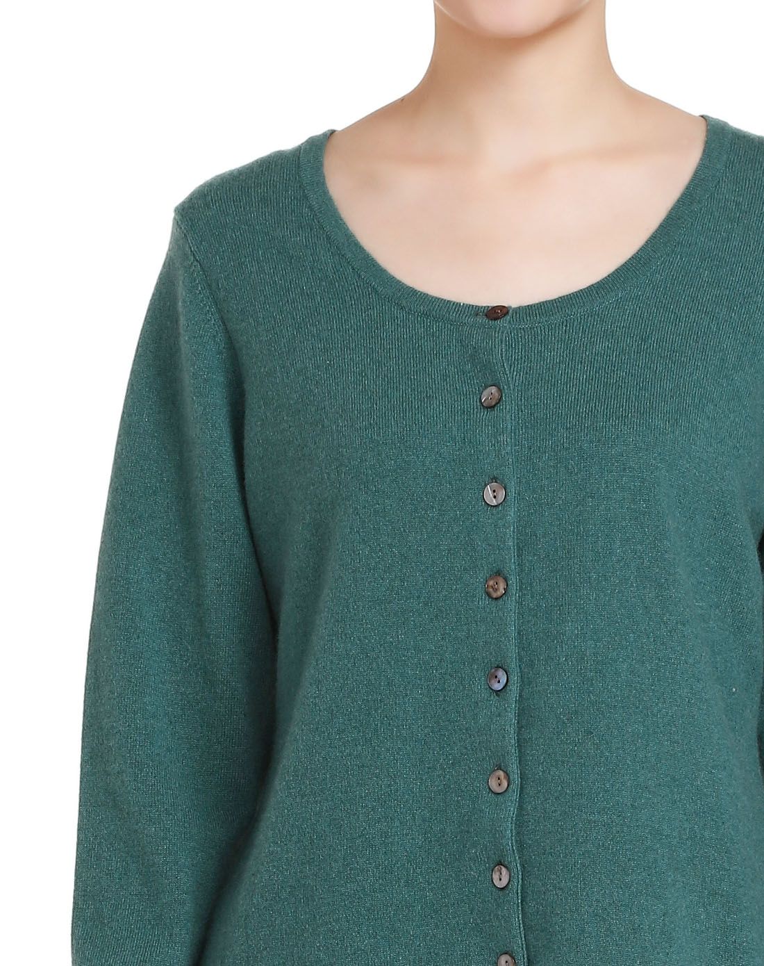 深豆绿色简约休闲长袖羊绒针织外套