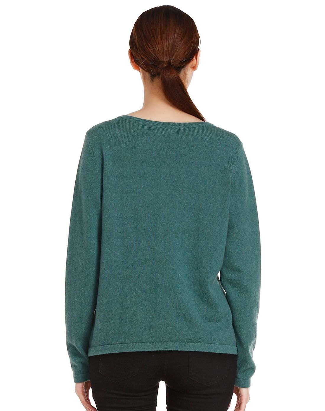 深豆绿色简约休闲长袖羊绒针织外套