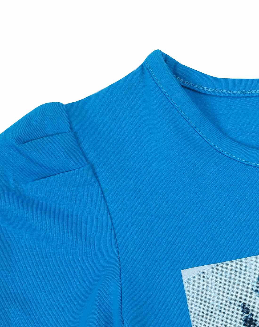 女童湖蓝色短袖单衫