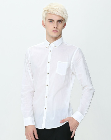 男款白色简约斯文翻领长袖衬衫