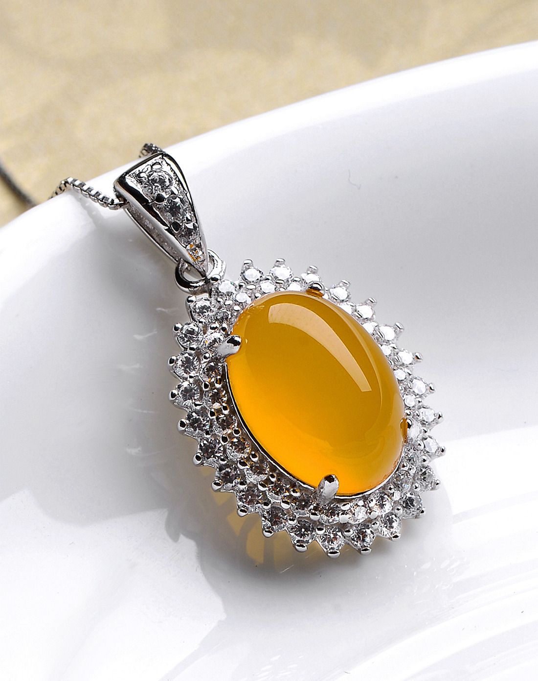 s925银简约款黄玉髓蛋面吊坠