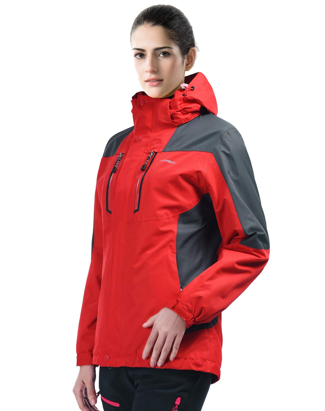 猎豹女款中国红防风保暖冲锋衣