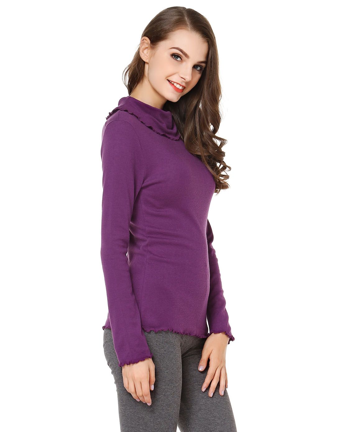 曼黛玛琏mode marie内衣移动端专场紫色经典修身长袖上衣i910016-p37