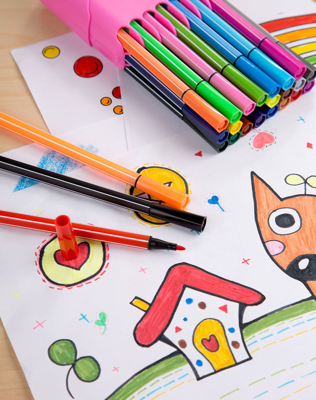 大嘴猴儿童卡通24色筒装水彩笔-粉色