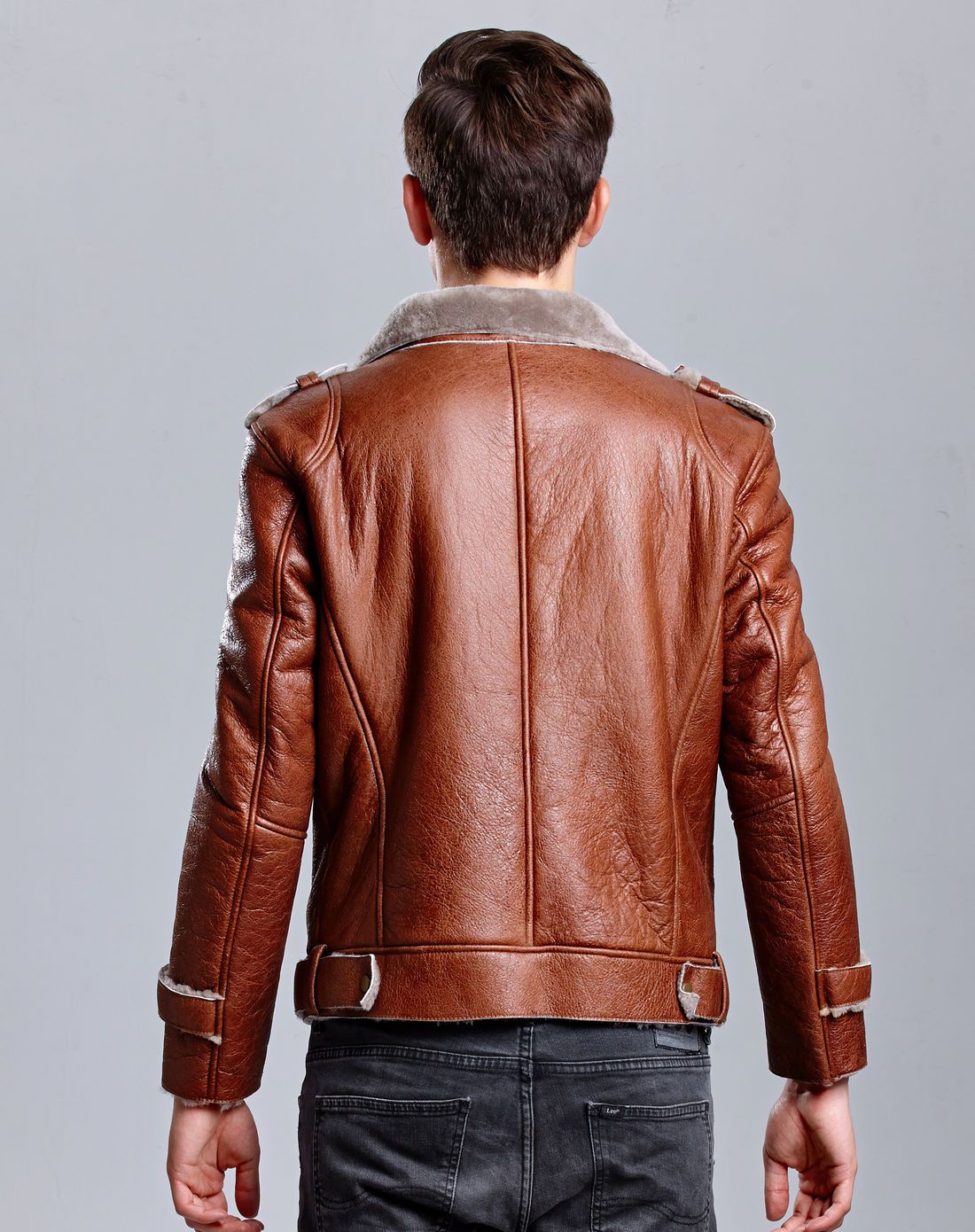 男款咖色绵羊皮皮衣